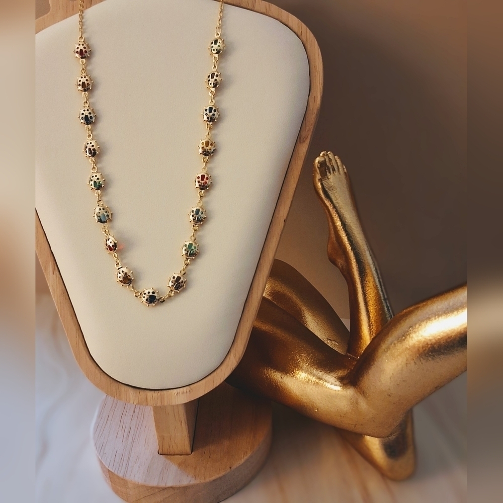 Pretty Bird 18K Yellow Gold Plated Ladybug Necklace with Multicolor Crystals - Picture 11 of 15